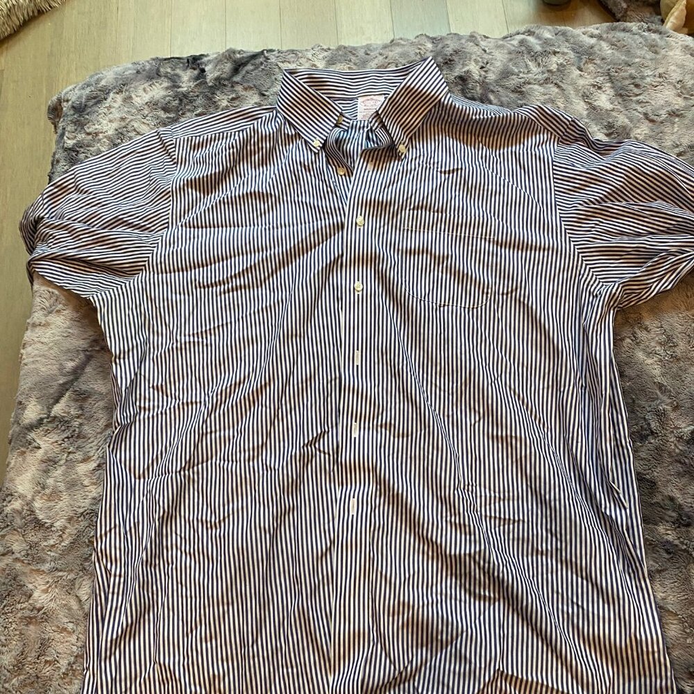 Brooks Brothers Blue and White Stripe Mens Dress Shirt